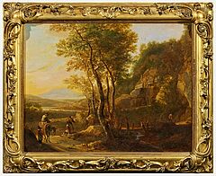 Niederlaendische Schule - Italienische Flusslandschaft mit Eselreitern an einem Bachlauf, 66529-1, Van Ham Kunstauktionen