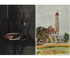 Friedrich Kallmorgen - Konvolut aus zwei Aquarellen Stillleben Dorfkirche, 69447-100, Van Ham Kunstauktionen