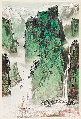Zwei Malereien mit Berglandschaft bzw Elster auf Pflaumen, 65681-26, Van Ham Kunstauktionen