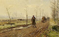 Hugo Muehlig - Jagdgesellschaft im Morgennebel auf der Allee, 73735-1, Van Ham Kunstauktionen