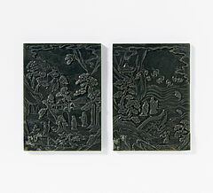 Paar Jadepaneele mit Gelehrten und Voegeln in Landschaften, 66343-11, Van Ham Kunstauktionen