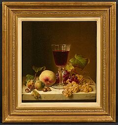 Johann Wilhelm Preyer - Stillleben mit Reineclauden Trauben Pfirsich und einem Rotweinglas, 73024-23, Van Ham Kunstauktionen