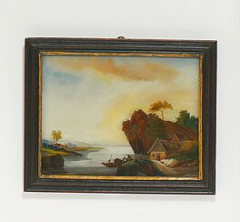 Augsburg - Kleines Hinterglasgemaelde mit idyllischer Flusslandschaft, 80922-4, Van Ham Kunstauktionen