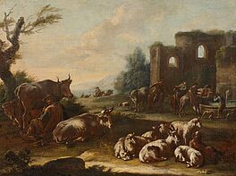 Domenico Brandi - Rastende Hirten mit ihrem Vieh am Brunnen einer Ruine, 55108-1, Van Ham Kunstauktionen