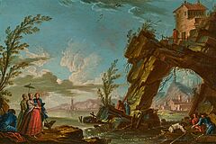 Dominique Joseph Vanderburch - Zwei Gemaelde Ideale felsige Kuestenlandschaften mit Landvolk, 75911-1, Van Ham Kunstauktionen