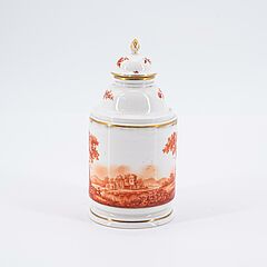 Frankenthal - Teedose mit umlaufender Landschaft in eisenrotem Camaieu, 76341-30, Van Ham Kunstauktionen