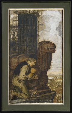 Matthaeus Schiestl - Zwei Arbeiten Steinmetze bei der Arbeit an Wasserspeieren auf der Baustelle einer gotischen Kathedrale, 69701-1, Van Ham Kunstauktionen