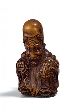 Netsuke Fukurokuju mit Minogame, 65125-12, Van Ham Kunstauktionen