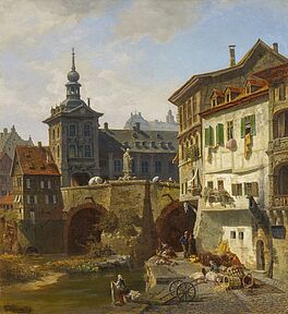 Christian Johannes Wilberg - Blick auf das Rathaus in Bamberg mit Blick ueber die Pegnitz, 66272-2, Van Ham Kunstauktionen