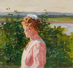 Friedrich Kallmorgen - Damenportraet im Garten oberhalb der Elbe, 69447-19, Van Ham Kunstauktionen
