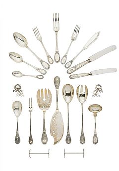 Umfangreiches Speisebesteck mit Biedermeierdekor fuer zwoelf Personen, 56926-1, Van Ham Kunstauktionen