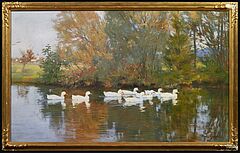 Franz Graessel - Fruehlingslandschaft mit Enten auf dem Teich, 65456-1, Van Ham Kunstauktionen