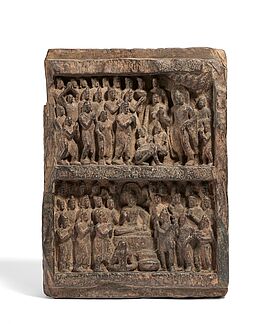 Kleine Reliefplatte mit zwei Szenen des betenden Buddhas, 76847-5, Van Ham Kunstauktionen