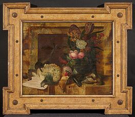 Spanische Schule - Jagstillleben mit Singvögeln und Blumen in einer Fensternische, 81345-23, Van Ham Kunstauktionen