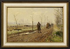 Hugo Muehlig - Jagdgesellschaft im Morgennebel auf der Allee, 73735-1, Van Ham Kunstauktionen