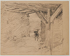 Friedrich Kallmorgen - Konvolut aus 5 Bleistiftzeichnungen Angeketteter Hund Strohernte Papendrocht Groetzingen und Groetzingen - Durlach, 69447-98, Van Ham Kunstauktionen