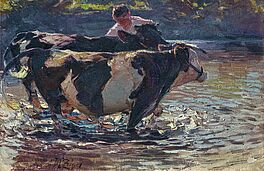Heinrich von Zuegel - Zwei Schwarzschecken mit Burschen in der Altrheinschwemme, 77629-1, Van Ham Kunstauktionen