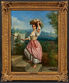 Charles Augustin Wauters - Die Roemerin Junge Dame mit Blumenkorb im Garten, 76078-1, Van Ham Kunstauktionen