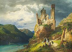 August von Wille - Reisende an einer Ruine im Rheintal, 58795-1, Van Ham Kunstauktionen