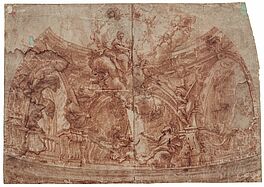 Domenico I Piola - Grosse dekorative Entwurfsskizze mit dem Bild des Heiligen Lukas und der Jungfrau Maria, 77740-51, Van Ham Kunstauktionen
