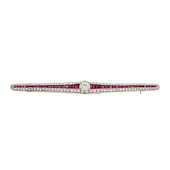 Gemstone-Diamond-Bar Brooch, 82147-4, Van Ham Kunstauktionen