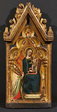 Simone di Filippo detto Dei Crocifissi - Thronende Madonna mit Kind segnendem Erloeser Engeln und einem heiligen Bischof, 73047-1, Van Ham Kunstauktionen