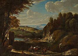 Cornelis Huysmans - Suedliche Flusslandschaft mit Reisenden, 69548-3, Van Ham Kunstauktionen