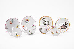Meissen - Konvolut von 3 Tassen und 1 Deckeltasse mit UT mit Blumen bzw laendlichen Szenen, 75714-3, Van Ham Kunstauktionen