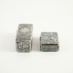 Zwei kleine Dosen und ein Streichholzgefaess mit Niellodekoren, 80769-21, Van Ham Kunstauktionen