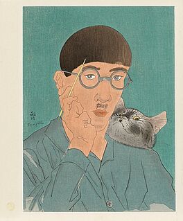 Tsugouharu Leonard Foujita Foujita - Holzschnitt Selbstportrait mit Katze, 65324-2, Van Ham Kunstauktionen