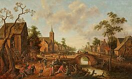 Joost Cornelisz Droochsloot - Hollaendische Dorflandschaft am Bachlauf, 81503-1, Van Ham Kunstauktionen