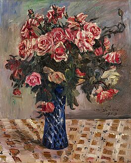 Lovis Corinth - Stillleben - Rote und rosa Rosen in Vase auf Tischtuch Blumen, 73336-1, Van Ham Kunstauktionen