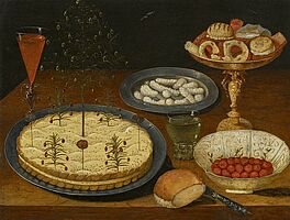 Osias Beert der Aeltere - Stillleben mit einer Pastete einer Schale Erdbeeren und einer vergoldeten Prunktasse, 68001-26, Van Ham Kunstauktionen