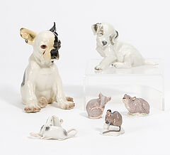 Verschiedene Herkunft ua Meissen und Nymphenburg - Konvolut von 2 Hundefiguren und 4 Maeusefiguren, 75074-114, Van Ham Kunstauktionen