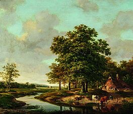 Hendrikus van de Sande Bakhuyzen - Weite Landschaft mit Vieh am Wasserlauf, 79033-11, Van Ham Kunstauktionen