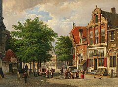 Willem Koekkoek - Auf dem Kirchplatz in einem hollaendischen Staedtchen, 80866-1, Van Ham Kunstauktionen