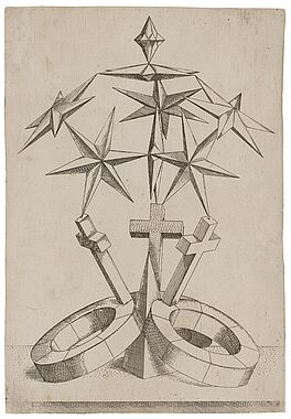 Mathis Zuendt - Perspektivische Studie mit sieben Sternen ueber drei auf Ringen ruhenden Kreuzen, 68001-39, Van Ham Kunstauktionen
