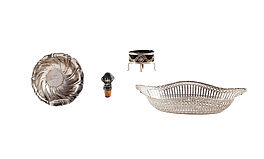 Ovaler Brotkorb Saliere mit Glaseinsatz kleine runde Schale Flaschenverschluss, 79883-87, Van Ham Kunstauktionen