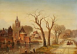 Johannes Petrus van Velzen - Winterlandschaft am Flussufer einer Stadt, 81594-1, Van Ham Kunstauktionen