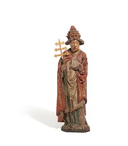 Ostfranzoesische Schule - Statue des Heiligen Papstes Cornelius mit Kreuzstab und Horn, 69998-1, Van Ham Kunstauktionen