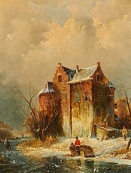 Charles Leickert - Wintertag bei einem hollaendischen Kastell am Kanal, 76536-1, Van Ham Kunstauktionen