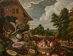 Gommaert van der Gracht - Grosses Stillleben mit Fruechten und Gemuese vor einem Bauernhaus, 77490-1, Van Ham Kunstauktionen