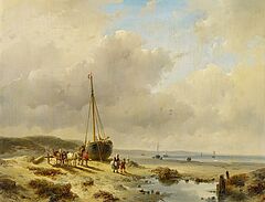 Andreas Schelfhout - Fischerboot am Strand, 58439-2, Van Ham Kunstauktionen