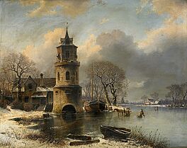 Johannes Bartholomaeus Duntze - Wintertag am Kanal, 55633-1, Van Ham Kunstauktionen