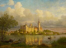 Friedrich Jentzen - Schloss Schwerin von der Seeseite aus im Abendlicht, 60562-1, Van Ham Kunstauktionen