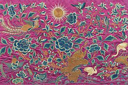 Seidenstickerei mit stilisierter Darstellung von Sonnenuntergangsidylle, 79228-2, Van Ham Kunstauktionen