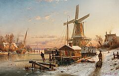 Johannes Bartholomaeus Duntze - Winterabend am Kanal in Holland, 80888-1, Van Ham Kunstauktionen