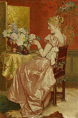 Frans Verhas - Junge Dame im eleganten Seidenkleid mit einem Rosenstrauss, 69767-3, Van Ham Kunstauktionen