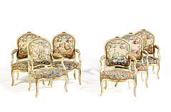 Folge von sechs Fauteuils A La Reine mit Tapisseriebezuegen Louis XV, 52057-101, Van Ham Kunstauktionen