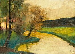 Lesser Ury - Herbstliche Bachlandschaft im Abendlicht Thueringen, 77671-5, Van Ham Kunstauktionen